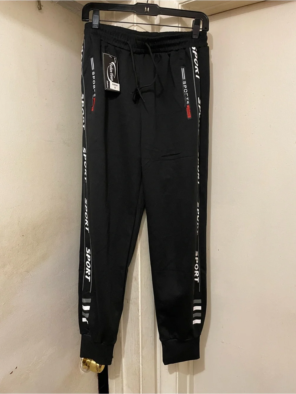 Black Jogger Pants Size S Sport Graphic Zip Pockets Drawstring NWT